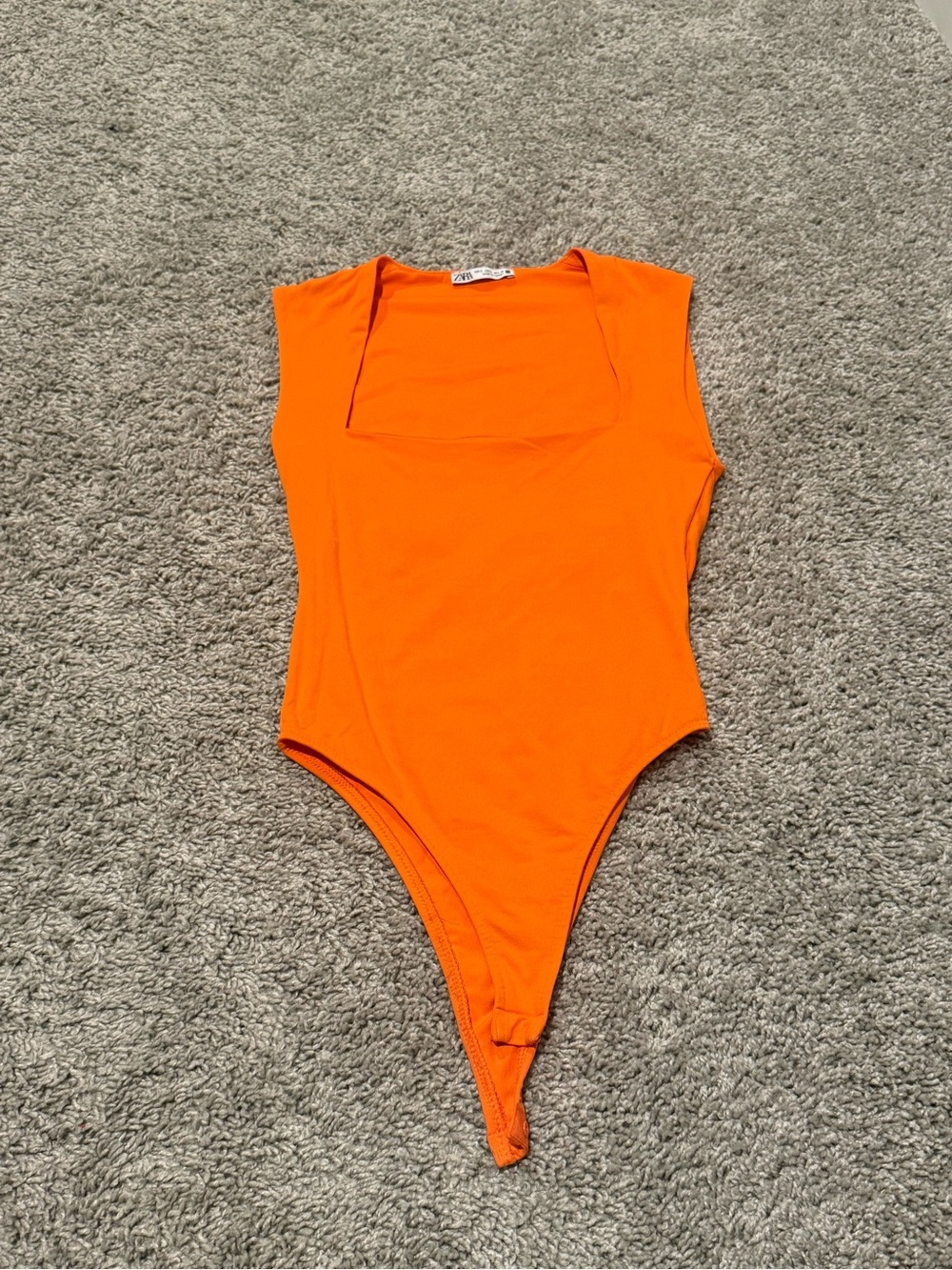 Zara Bright Orange Square Neck Bodysuit